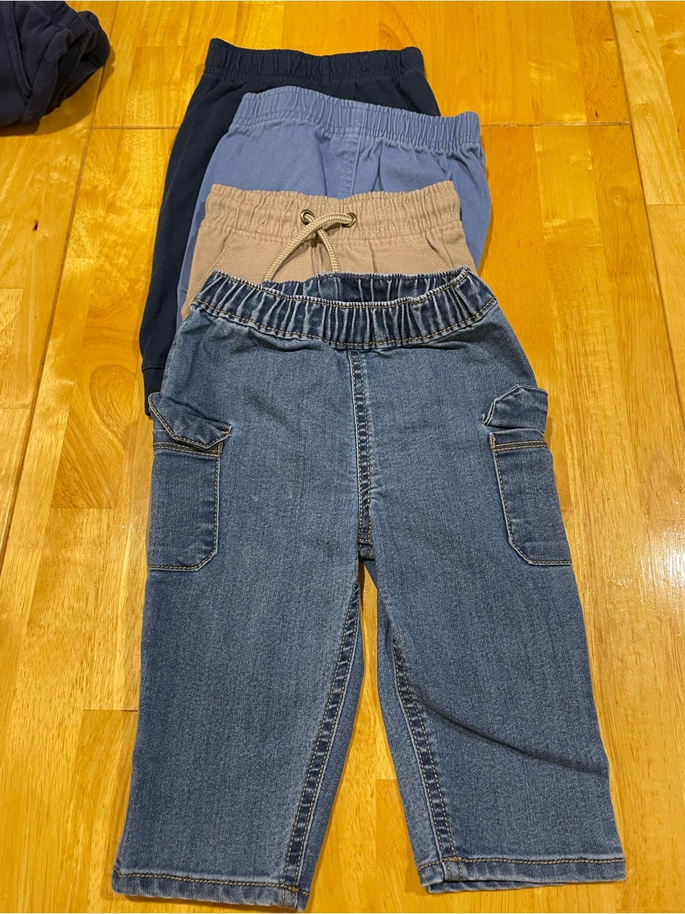 Kids Elastic Waist Denim Cargo Pants - Blue